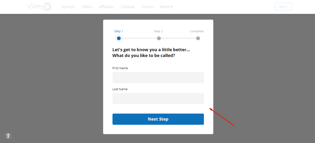registro ysense paso 1