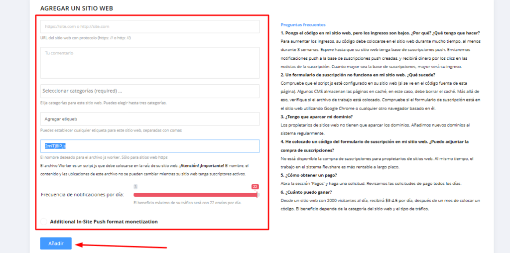 agregar sitio web clickstar paso 2