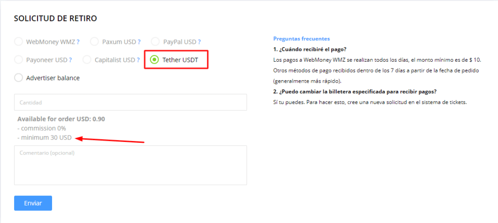 minimo de retiro clickstar