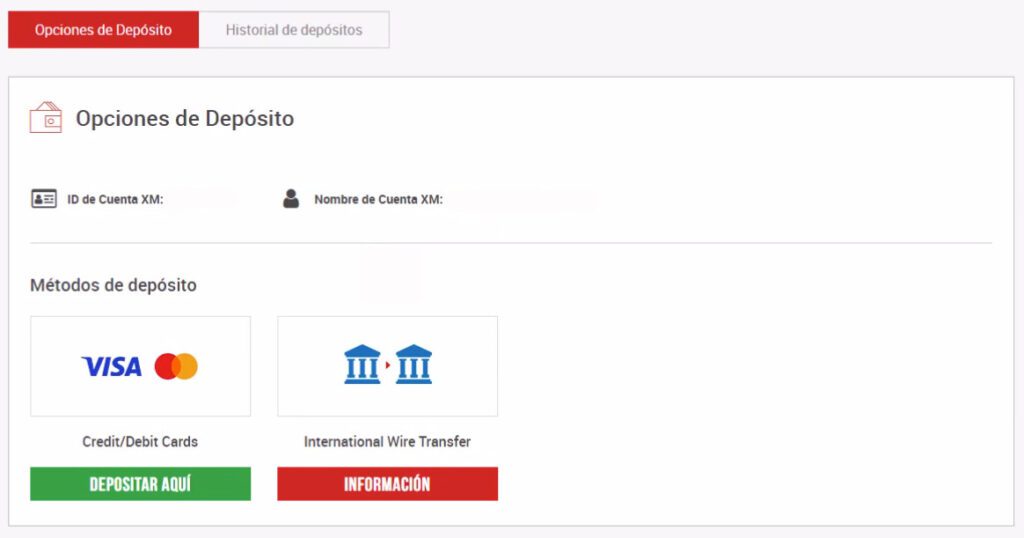 metodos de deposito XM