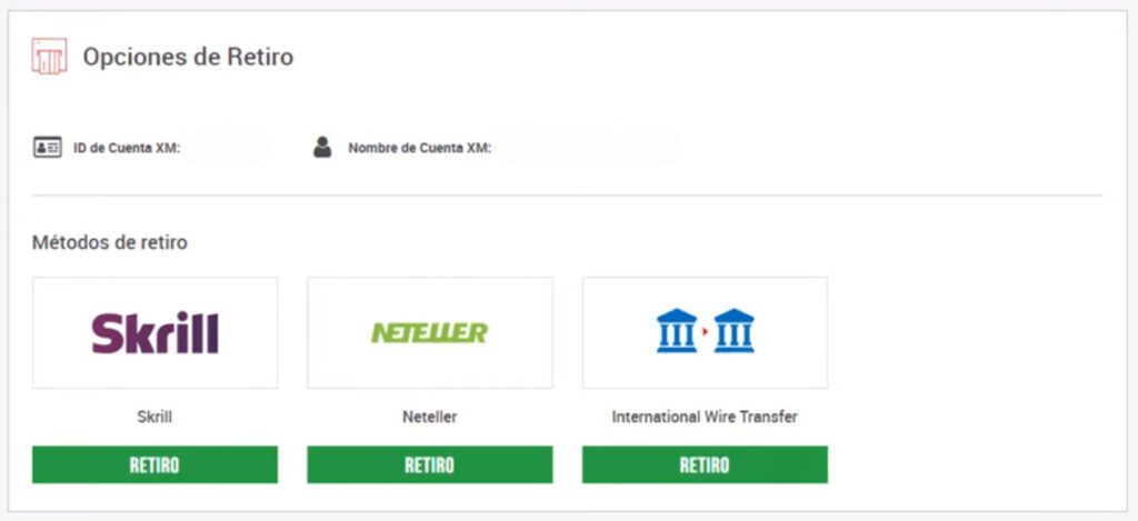 metodos de retiro XM