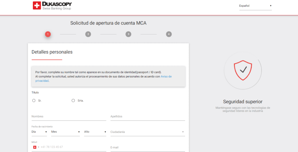 dukascopy registro paso 3