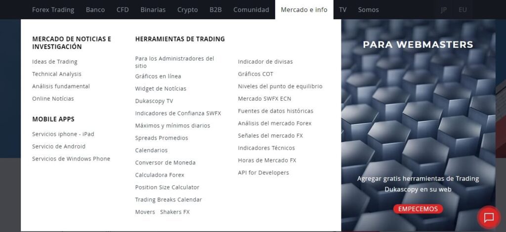 herramientas de trading dukascopy