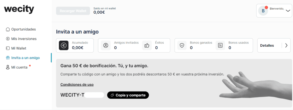 invitar a un amigo wecity