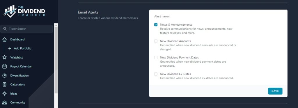 alertas y notificaciones the dividend tracker