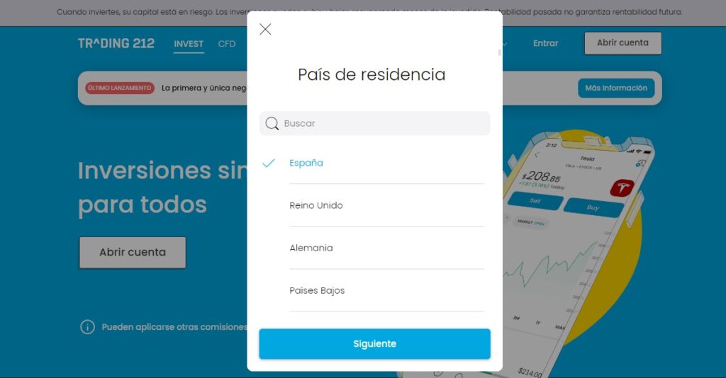 registro trading 212 paso 2
