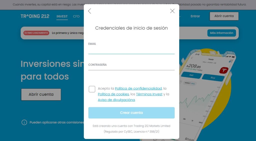 registro trading 212 paso 4