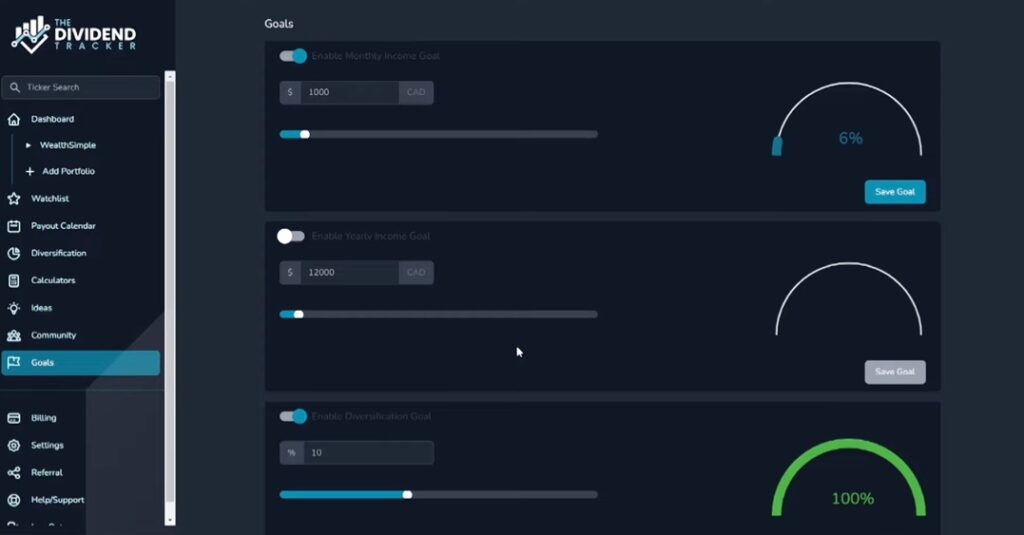seccion goals the dividend tracker