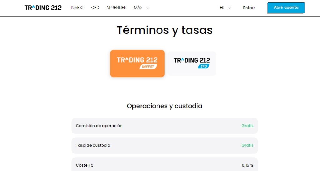 terminos y tasas trading212