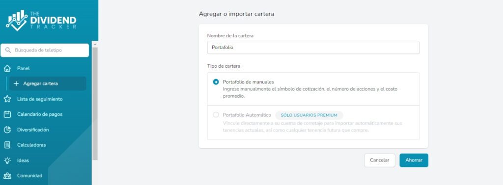 the dividend tracker importar portafolio