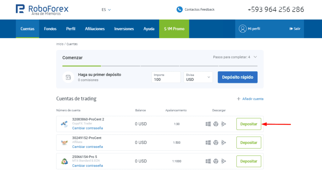 copyfx depositar fondos