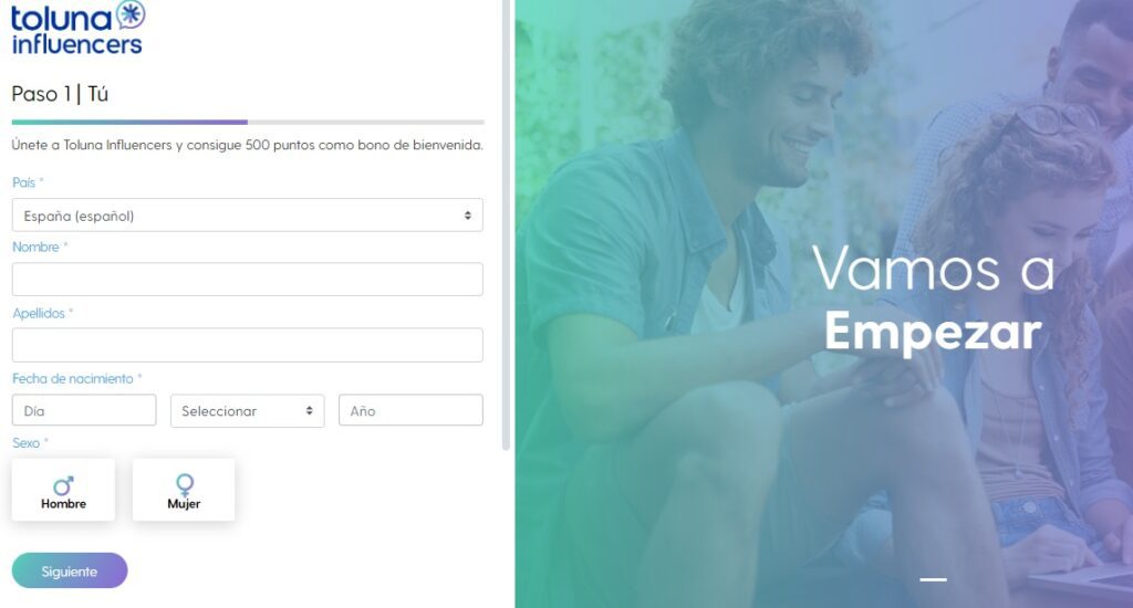 registro toluna paso 2