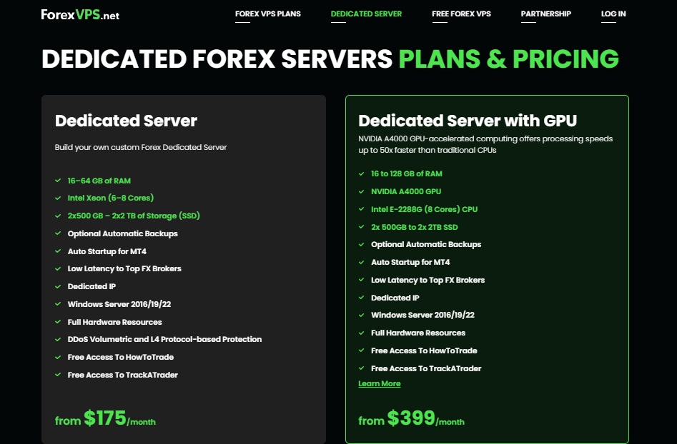 precios del servidor dedicado de forexvps