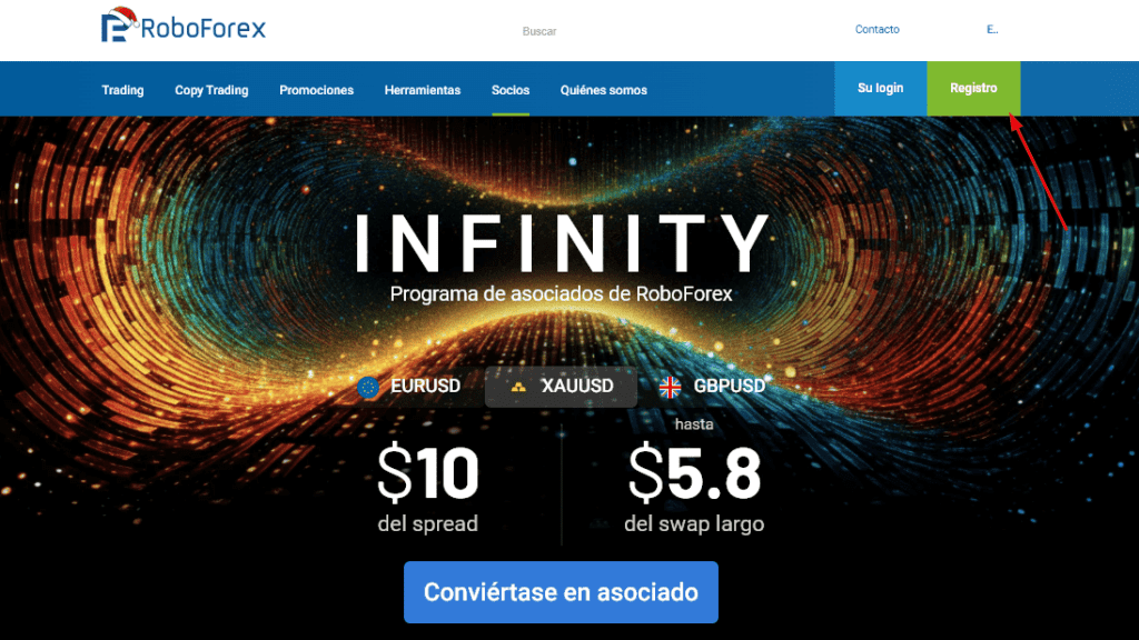 registro programa infinity roboforex paso 1