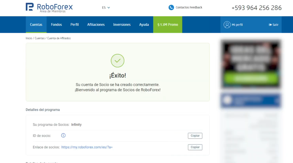 registro programa infinity roboforex paso 5